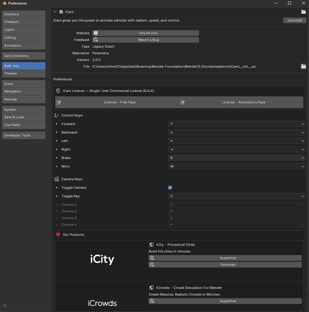 iCars Preferences Panel